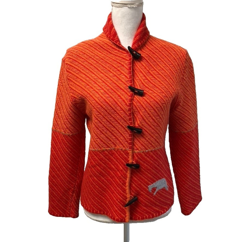 TSE Surface Wool Cardigan Sweater Jumper Womens Large Orange Stripe Boho Artsy